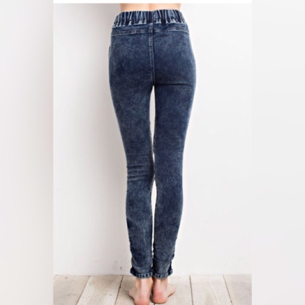 Washed Denim moto jeggings - Picture 2 of 5